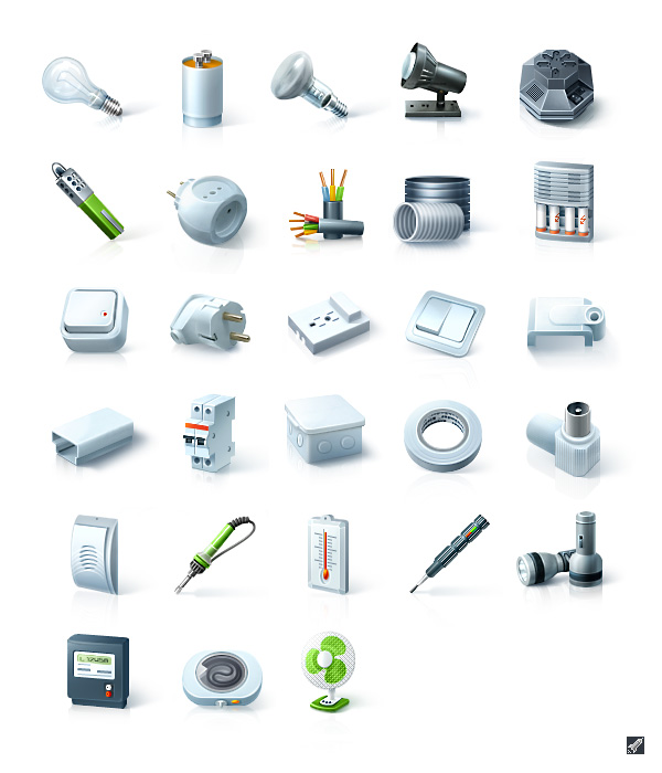 Иконки на тему электротехники и электрооборудования для сайта РусЕвроСвет